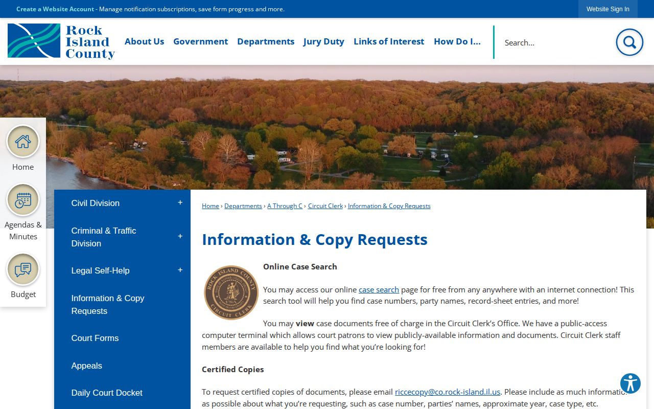 Rock Island County 72-hour release court copy request page