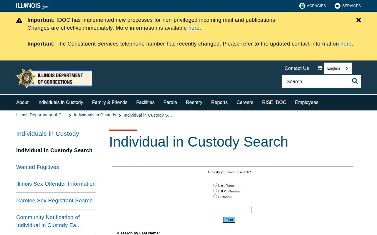 IDOC offender search and released or paroled status fields