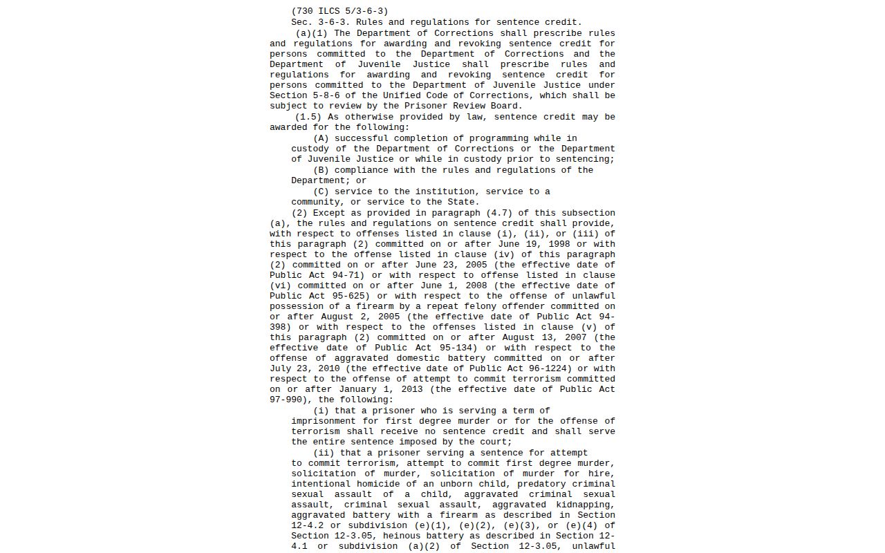 Illinois sentence credit statute 730 ILCS 5 3-6-3