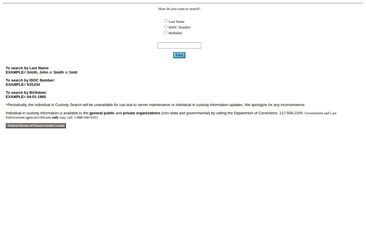 IDOC search and released or paroled profile fields
